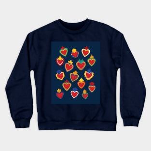 Mexican Sacred Hearts Pattern / Blue Background by Akbaly Crewneck Sweatshirt